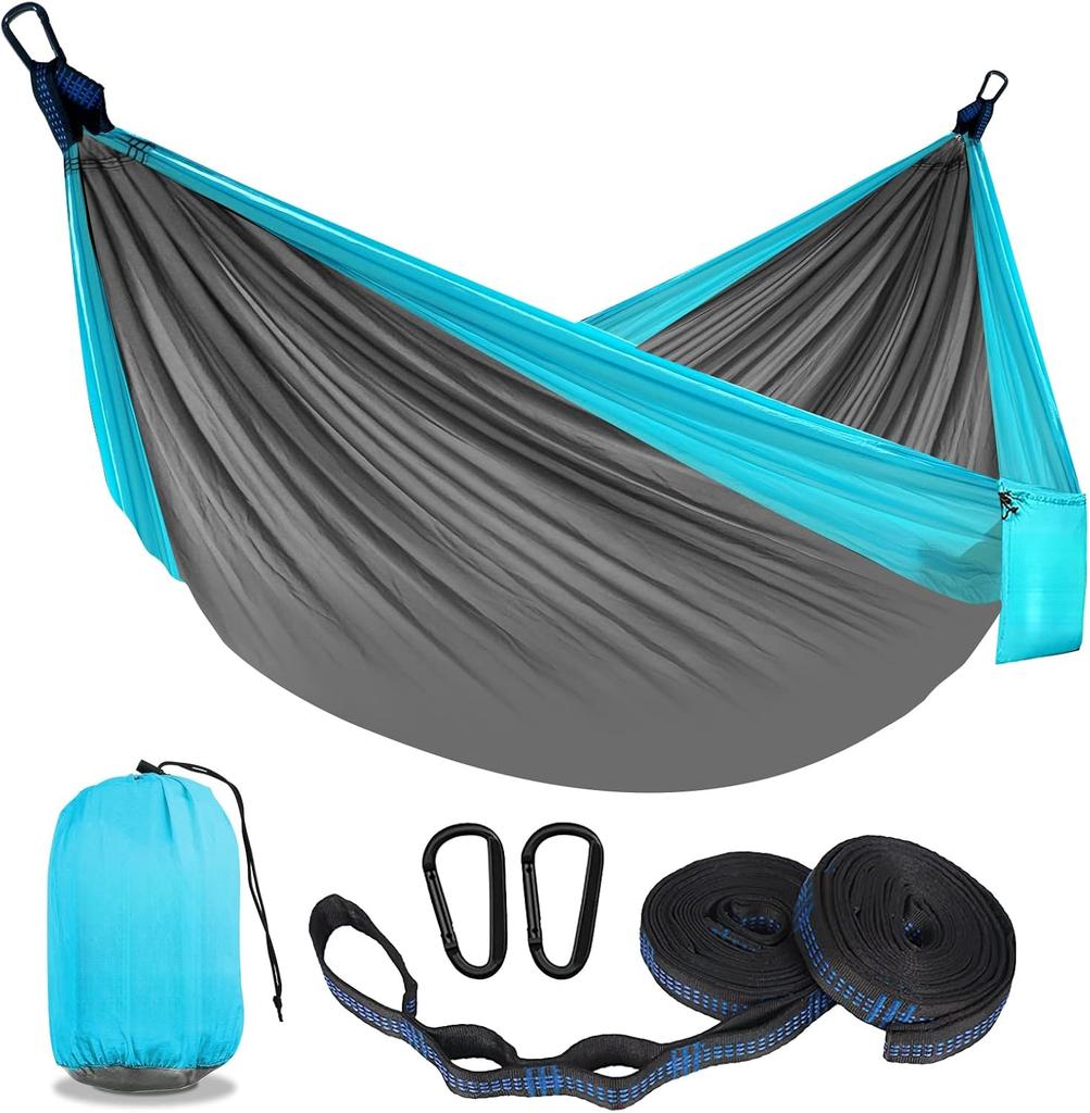 Camping Hammock Double Portable Hammock 210T Nylon with Tree Straps Carabiners Storage Bag for Hiking Beach Outdoor