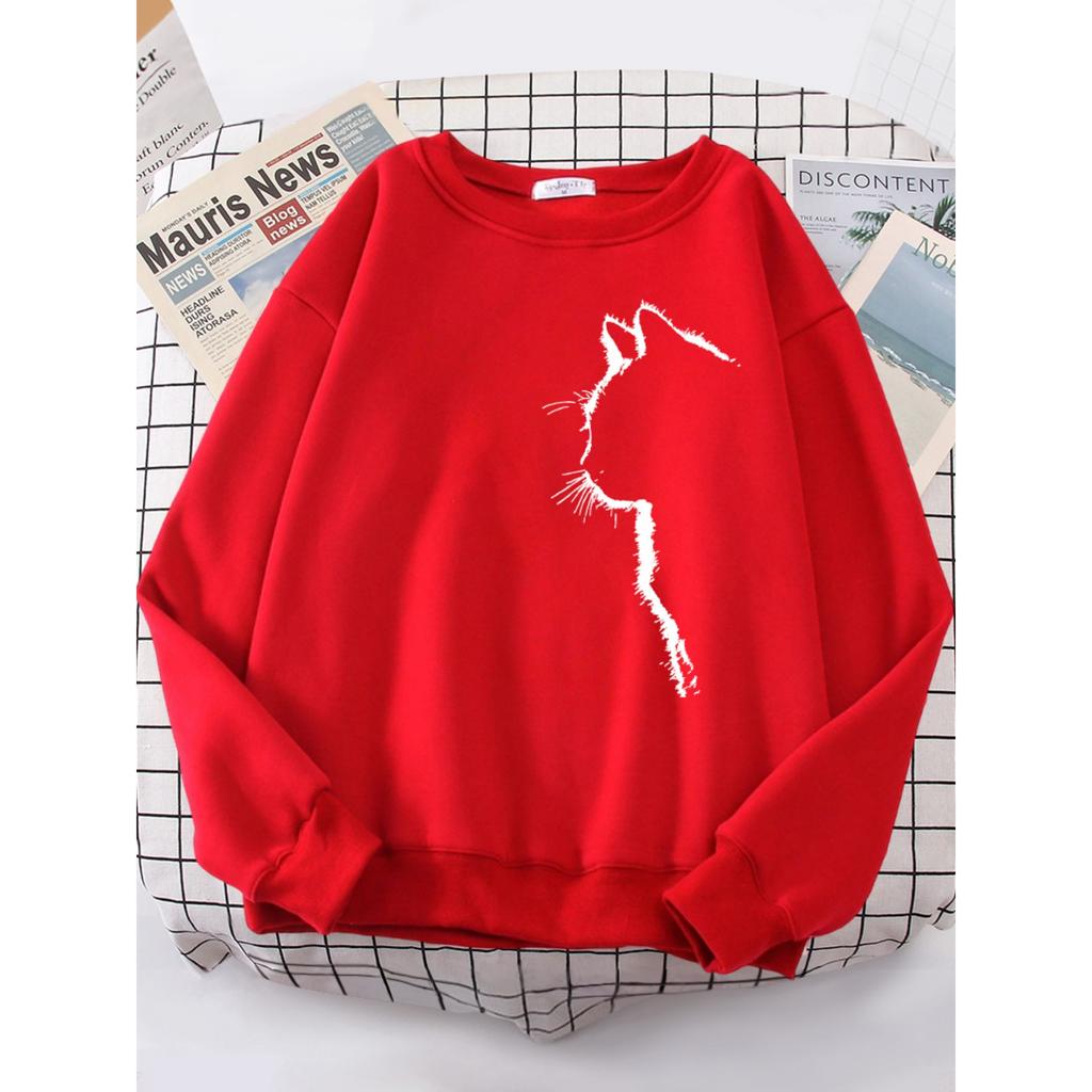 Simple Strokes Of Cat Pet Print Hoody Womens Shoulder Drop All-match Hoodies Simple S-4XL Hoodie Street Quality Clothing Female