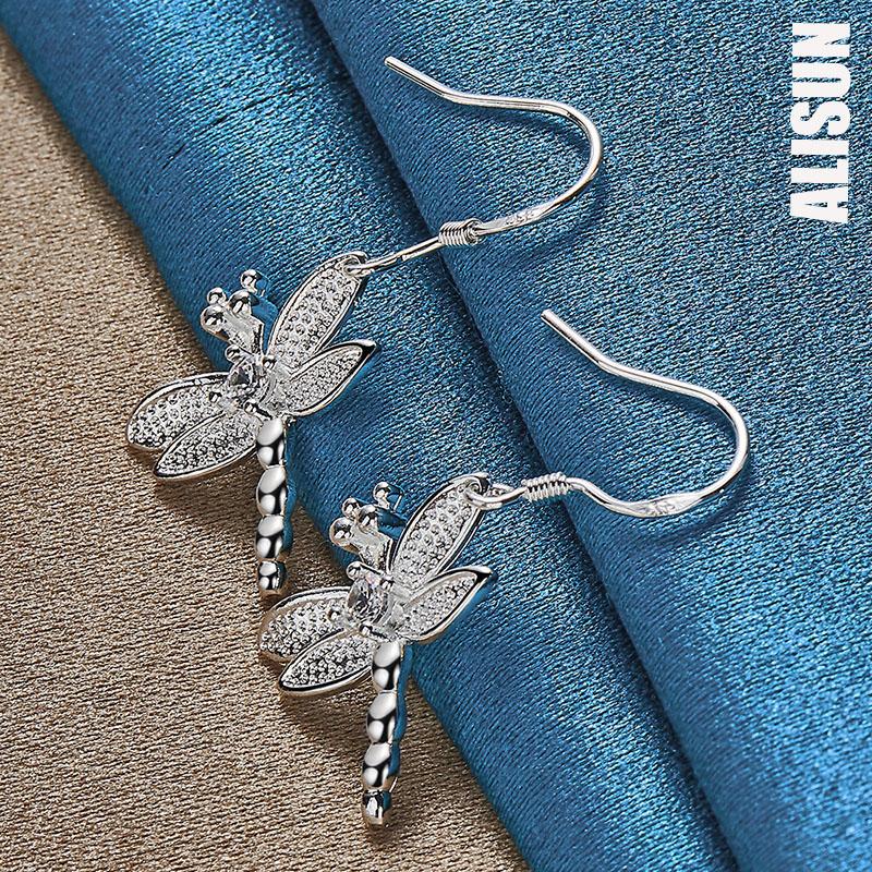 Серьги-подвески для пирсинга в виде стрекозы из стерлингового серебра 925 пробы с круглым цирконием, модные свадебные украшения