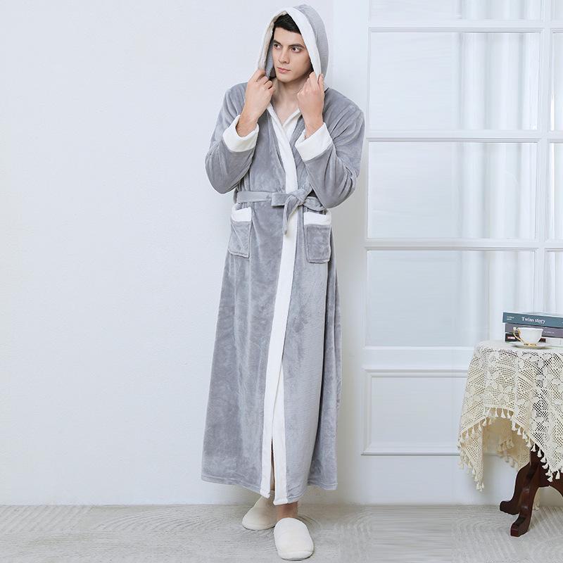 Зимняя ночная рубашка из кораллового флиса: Плотный фланелевый халат для пар, длинная пижама для мужчин и женщин, уютная домашняя одежда на осень/зиму.