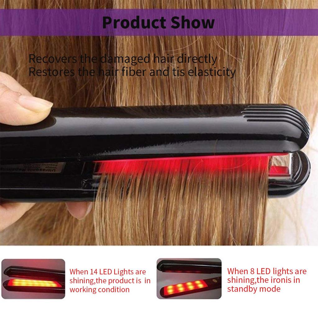 Hair Care Ultrasonic Infrared Hair Straightener with LCD Display Cold Flat Iron Hair No Heating Recovers Damaged Hair Cold Plate Hair Straightener