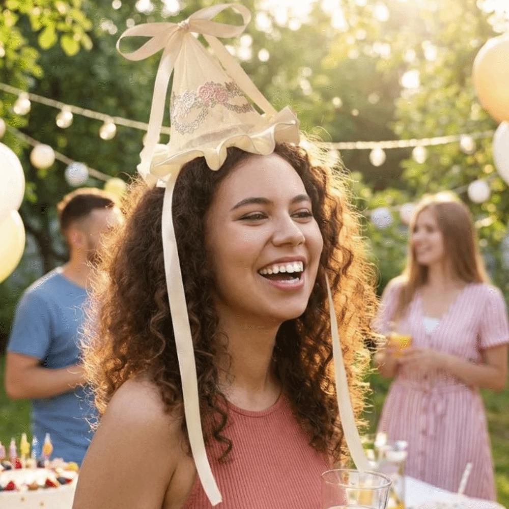 Cone Hats Mesh Birthday Hat Embroidery Princess Hat Funny Party Headdress Birthday Party