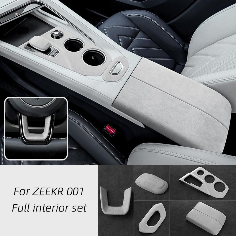 Italian Suede Overlay Interior Cover for Zeekr 001 2021 2022 2023 Central Gearshift Panel, Gears Lever, Armrest, Steering Whell