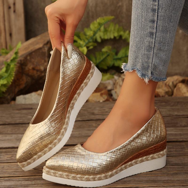 Fashion Women Shoes Shallow Mouth Single Shoes Pointed Head Wedge Platform Shoes for Women Loafers Leather Casual Footwear Zapatos Mujer