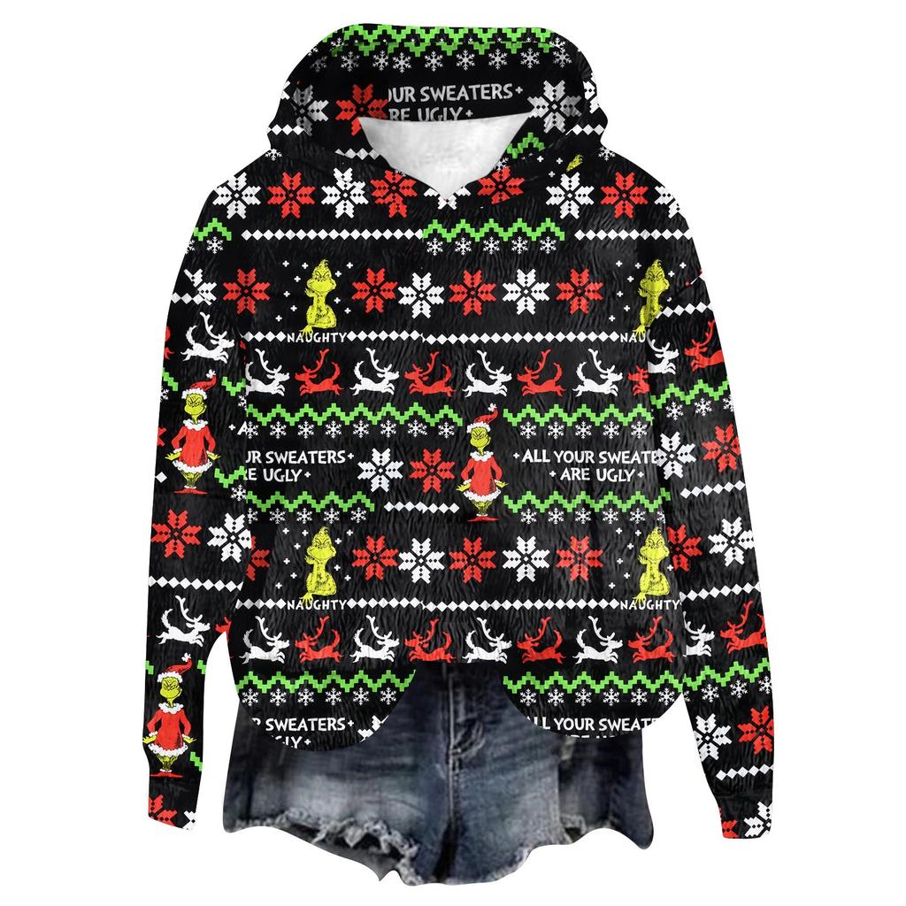 Женская фланелевая толстовка с капюшоном и длинными рукавами с рождественским принтом