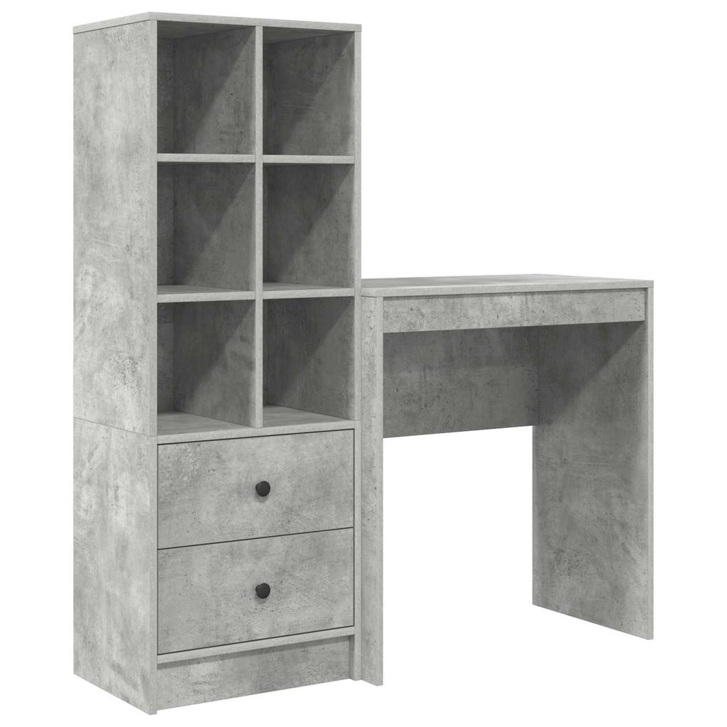 Desk with Drawers and Shelf 2 pcs Concrete Grey