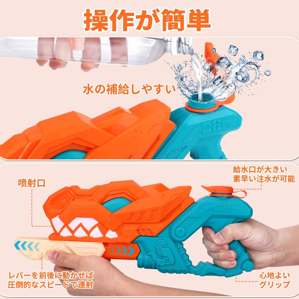 Водяные пистолеты Yangtomo, Набор из 2 шт., Мощные, Детская водная игрушка с дальностью выстрела 10 м, Насосные, Большой емкости (600мл), Водяной пистолет Динозавр, Вод
