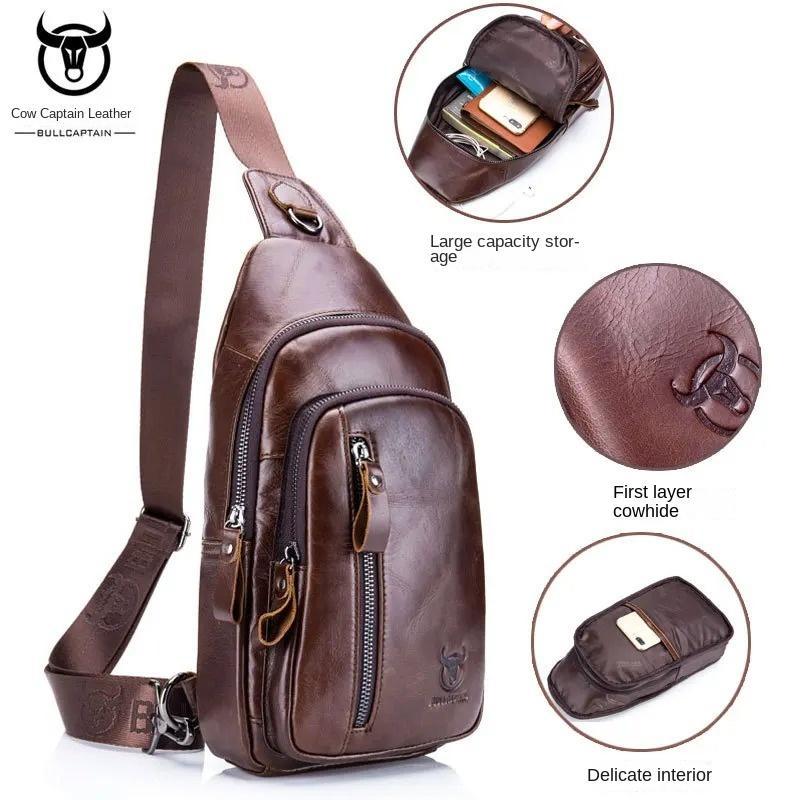 BULLCAPTAIN Genuine Leather Crossbody Bags Men Leather Shoulder Men Chest Bags Fashion Travel Handbags Man Messenger Bag Male