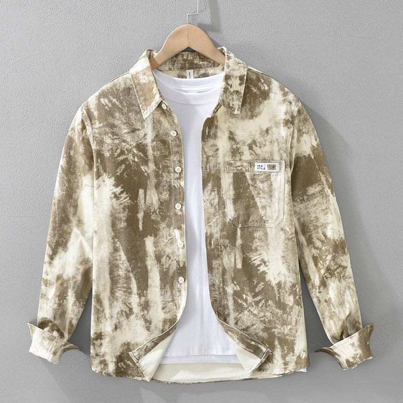 Spring Japan fashion Trendy Gradient over Print Long sleeve Shirts Men's Clothing Hong Kong Style Casual Loose Shirt Outerwear New