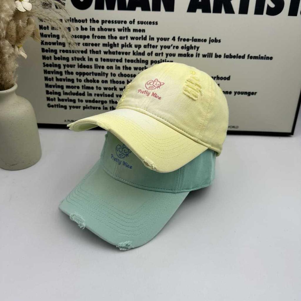 Cute cat spring and summer new ripped baseball cap couple versatile retro ripped cap street trendy brand