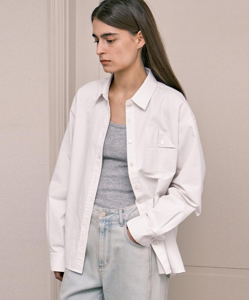 EMKM Folding Pocket Washed Cotton Shirt_White