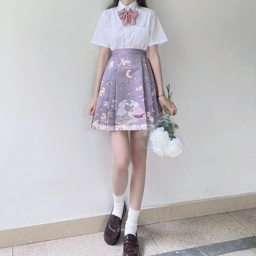 Danmo Vintage JK Horse Face Юбка Традиционная китайская одежда Hanfu с принтом Юбка для народного танца с золотым тиснением Улучшенная короткая юбка Hanfu