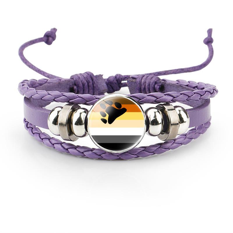 Colorful Distinctive And Rainbow Flag Time Gemstone Purple Bracelet Leather