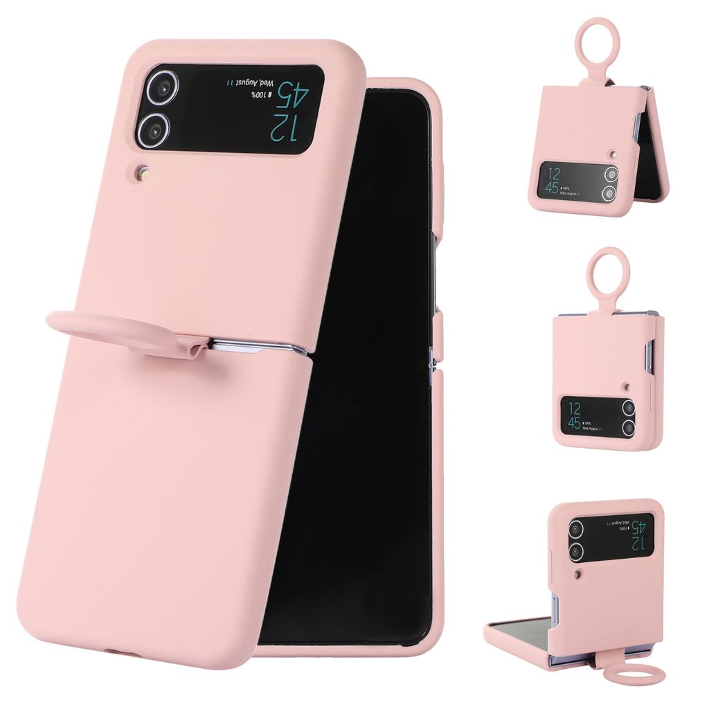 Liquid Silicone Handheld Ring Case For For Samsung Galaxy Z Flip 4 3 5G ZFlip4 ZFlip3 Shockproof Solid Color Matte Soft Cover