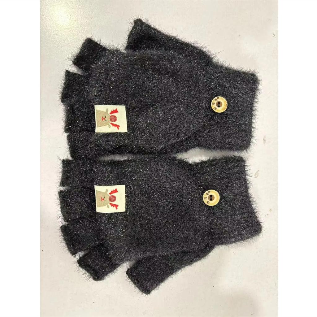 Thickened Plush Half Finger Flip Cover Gloves for Men Women Fashion Warm Solid Knitted Gloves Student Writing Gloves