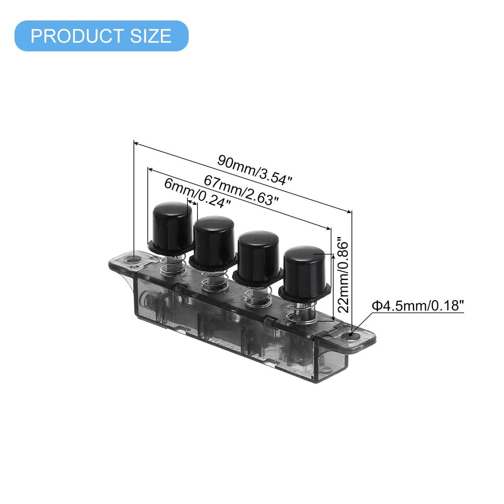 Uxcell MQ166 Переключатель клавиатуры вытяжки, Набор из 4 шт., AC 250V 4A, 4 кнопки-толкателя, Стиль пианино, Черный