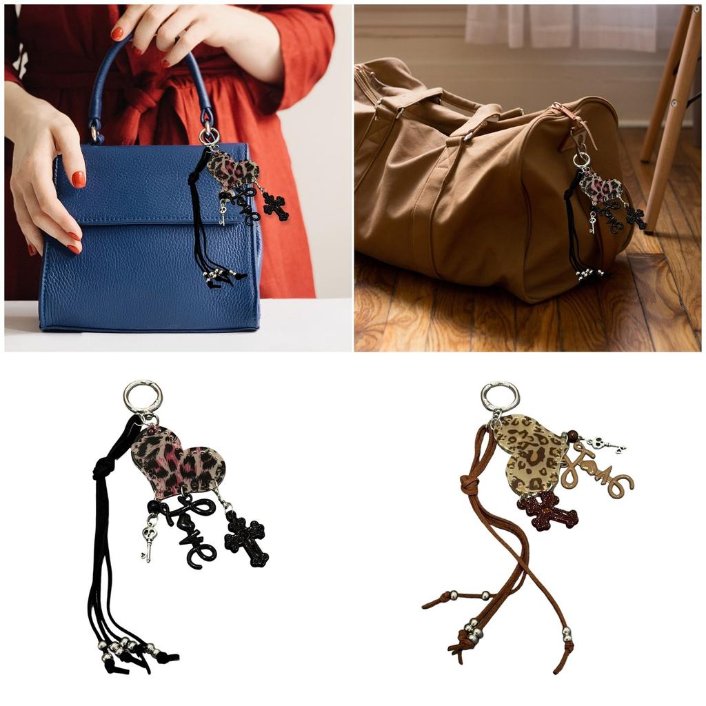 Stylish Leopard Print Heart Keyring Acrylic Pendant Keychain Bag Charm for Women Lady Fashion Accessories