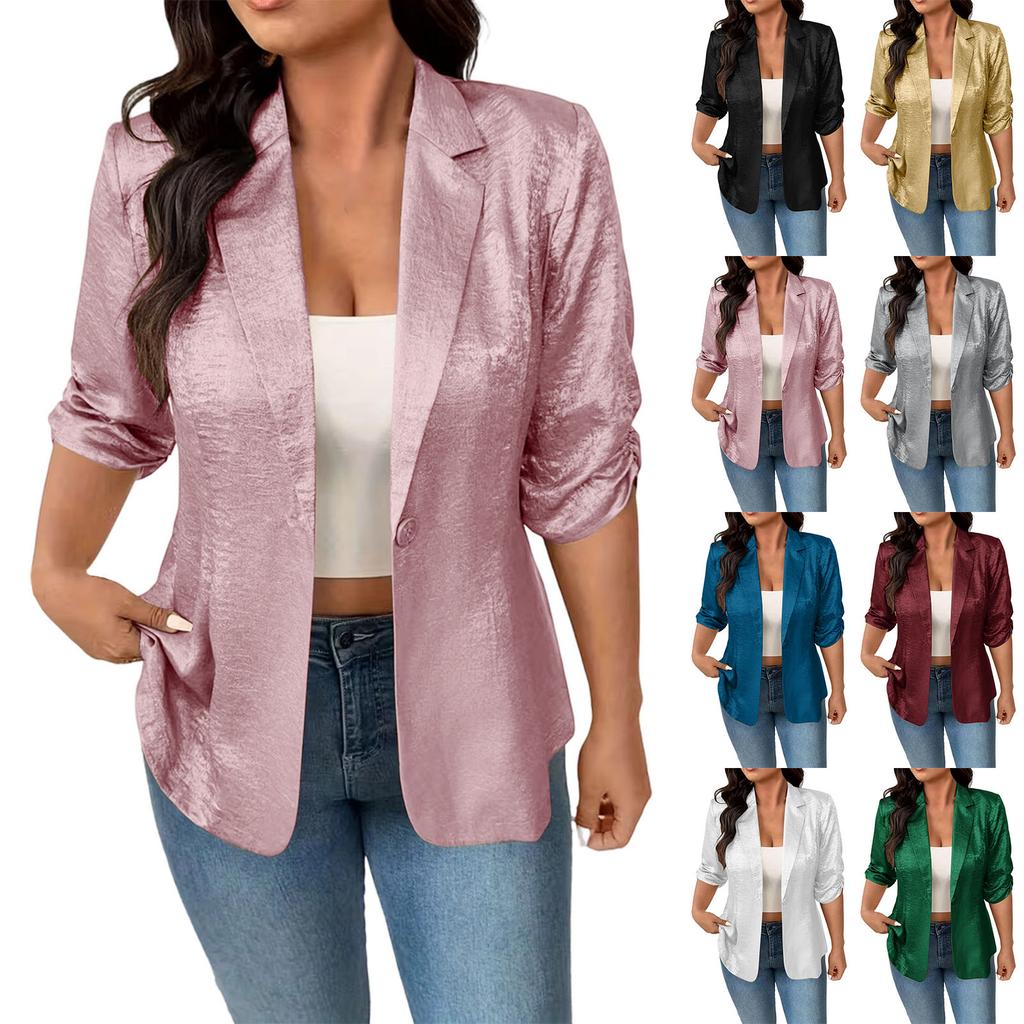 Women's - -Color Cardigan With Notched Collar And 3/4-Length Sleeves