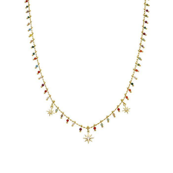 Collier en argent sterling 925 et cristaux multicolores avec finition or jaune 18 carats - Huin