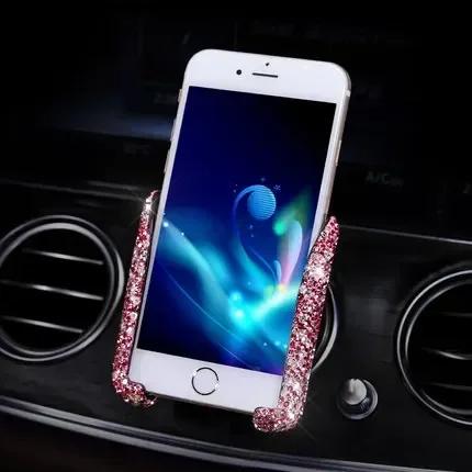 Crystal Car Phone Holder Air Vent Mount Clip Diamond Universal Smartphone Stand Hands-Free Car Accessories Bracket for Women