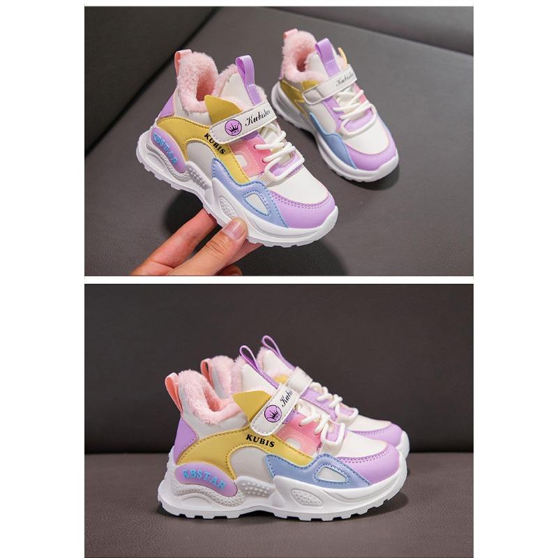 Спортивная обувь для девочек, новые зимние кроссовки с шерстяной подкладкой, для мальчиков начальной школы, хлопковая обувь для девочек, водонепроницаемая