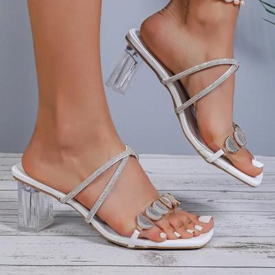 Женские тапочки 2024 года, модные туфли на высоком каблуке, однотонные, удобные, темпераментные, универсальные, желейные, туфли на высоком каблуке, римские, с кристаллами