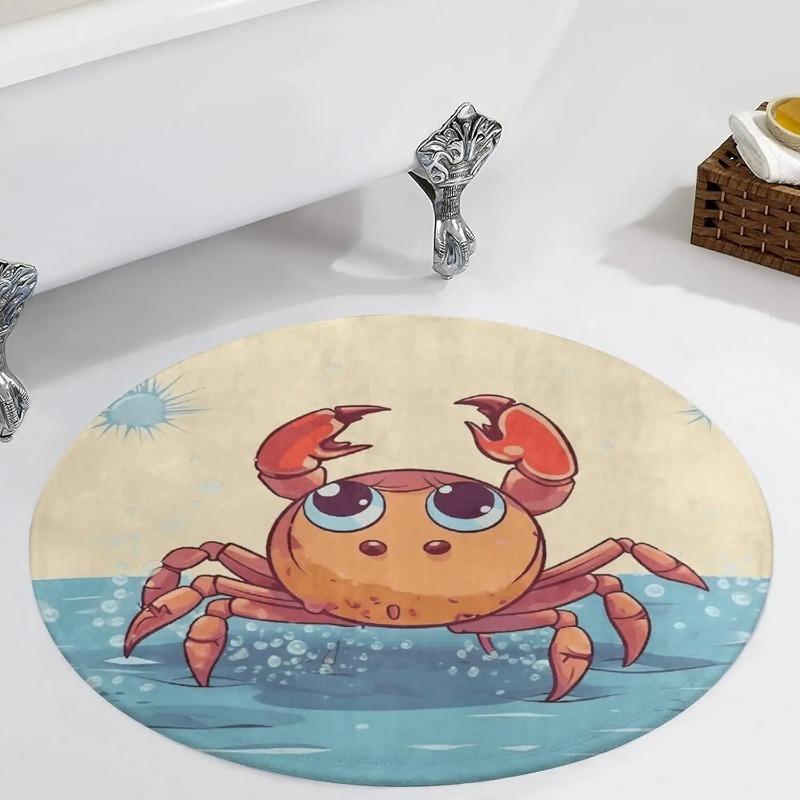 Summer Cartoon Crab Round Rug Washable Area Rugs Indoor Circle Door Mat Soft Non-Slip Carpet for Living Room Bedroom Dining