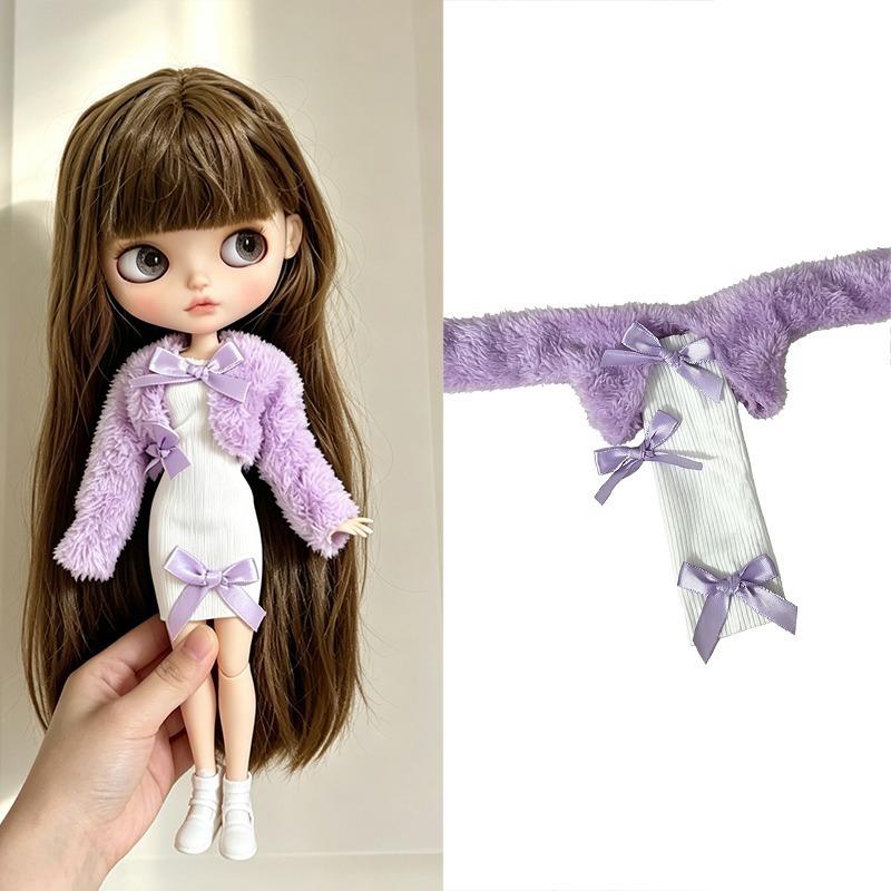 Для кук Blythe Наряд Одежда Роскошный Клетчатый Плащ Комплект Платьев Сладкая Принцесса Юбка с Бантом Одежда Для Барби OB24 Маленькая 1/6