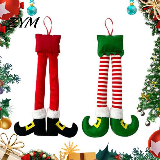 Holiday Theme Hanging Pendant Christmas Elf Legs, Santa Legs Ornaments, Plush Stuffed Xmas Car Pendant, Soft Fabric Ornament Fun Decor for Mirror,