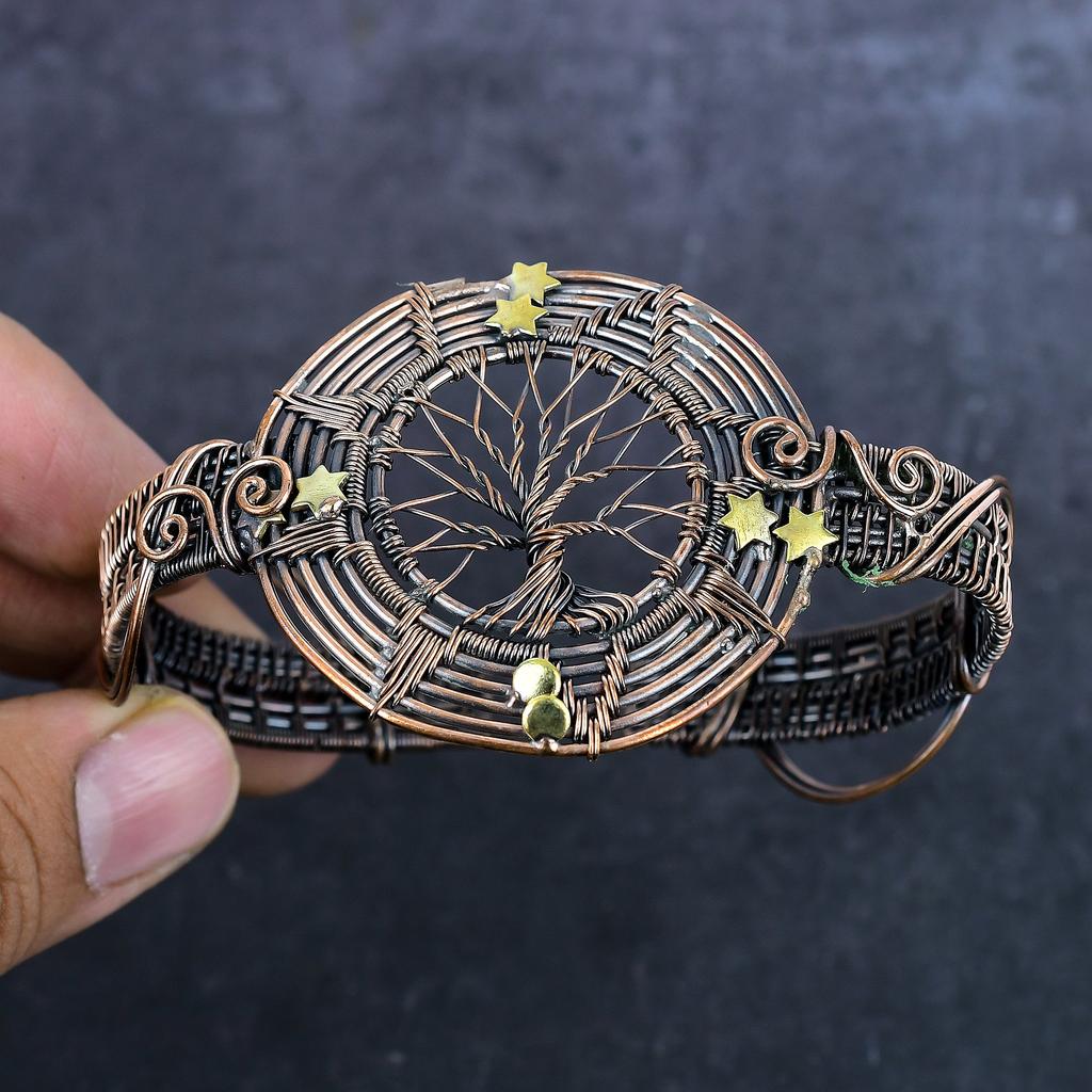 Натуральный вид меди Драгоценный камень Медная проволока Обмотка Манжета Браслет Регулируемый a9d27