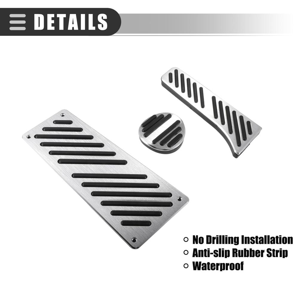 Motoforti Gas Accelerator Brake Footrest Pedal Pad Covers for Mercedes-Benz Smart ForTwo 2009-2014, Metal Black Silver Tone, 1 Set