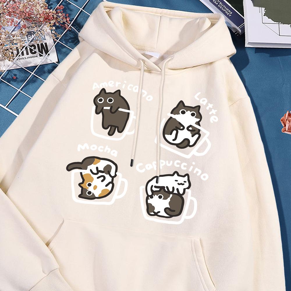 Американский стиль Кофейный кот Мужская Женская толстовка с капюшоном Модная свободная одежда Креативная уличная толстовка Флисовая толстовка большого размера для пар
