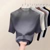 2025 Summer Semi-turtleneck Mesh Short Sleeved Knit Blouse Women Fashion Elegant Slim-fit Thin Hollow Top New Office Ladies Shirt Women's Clothes