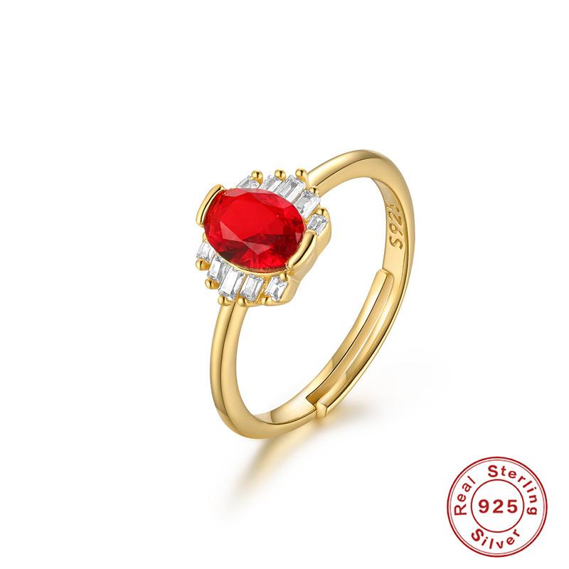 S925 Sterling Silver Luxury Noble Natural Stone Ring Gold Plated Open Wedding Engagement Ring Index Finger Ring