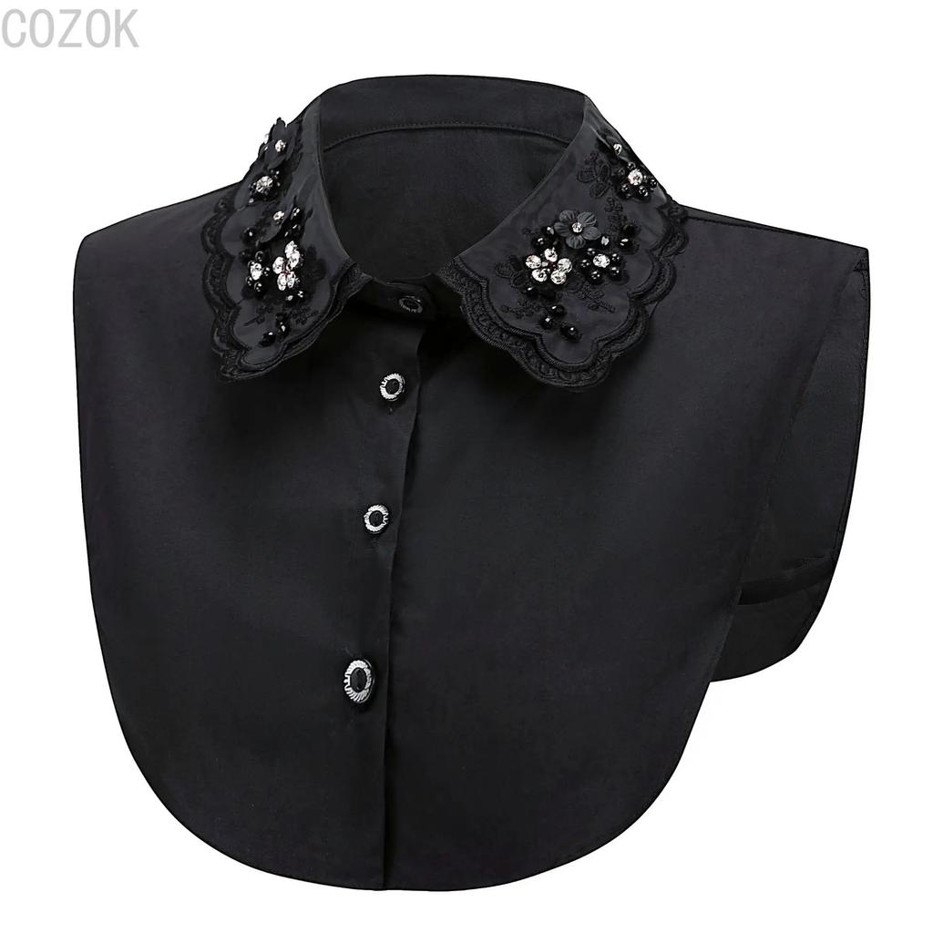 Fashion Women's Embroidery Shirt Fake Collar Removable Mujer Faux Cols White Sweater False Collar Lapel Shirt Blouse Detachable