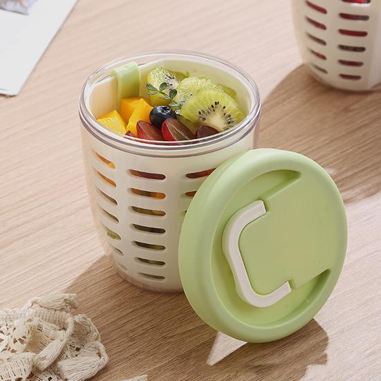 Коробка для салата для пикника, 650 мл, фруктовая чашка с вилкой, двухслойная, быстроосушенная, герметичная, компактная, герметичная, контейнеры для хранения продуктов для путешествий, пикника, кемпинга