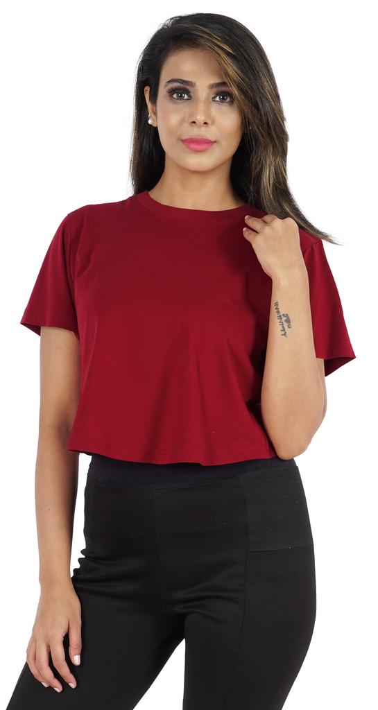 Inkmeso Short Sleeve Casual Cropped Tee For Womens Solid Crew Neck Crop Top