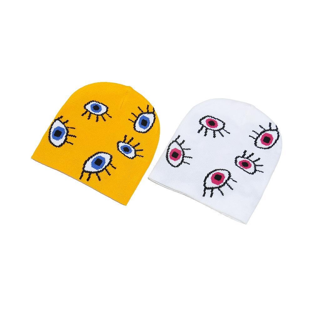 2025 осень и зима новая вязаная шапка персонализированный тренд универсальная теплая шапка глаз жаккард шерстяная шапка оптом