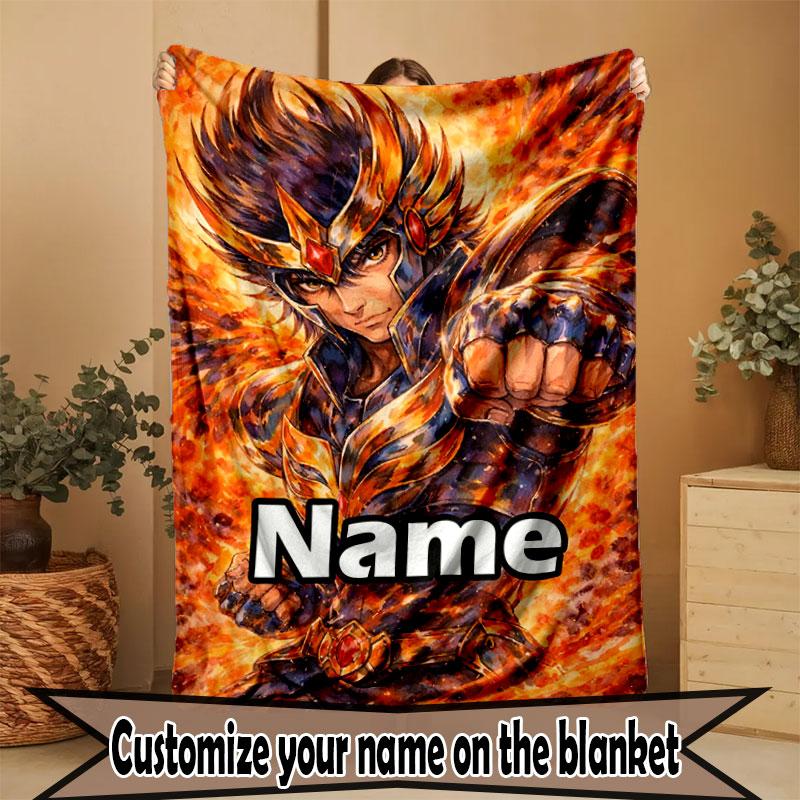 Custom Name Personalized Saint Seiya Print Blanket, Home Decor, Bedroom, Sofa, Camping, Couch, Gifts for Birthday Christmas