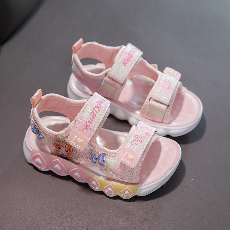 Сандалии для девочек, летние, новые, детские, спортивные, нескользящие, пляжные, тапочки, маленькая принцесса, модные, с мягкой подошвой, классные тапочки