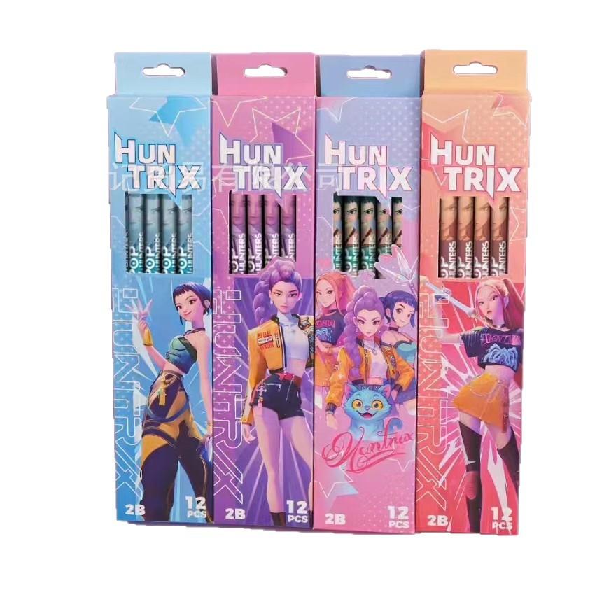 Kpop Demon Hunters Pencils Kawaii Anime Cartoon Serie Lovely Boxed Pencil Student Learning Stationery Pencil Birthday Gift 12pcs