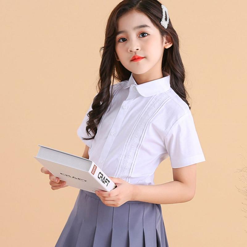 Детская белая футболка 110-160 с коротким рукавом школьная форма футболки для девочек и мальчиков