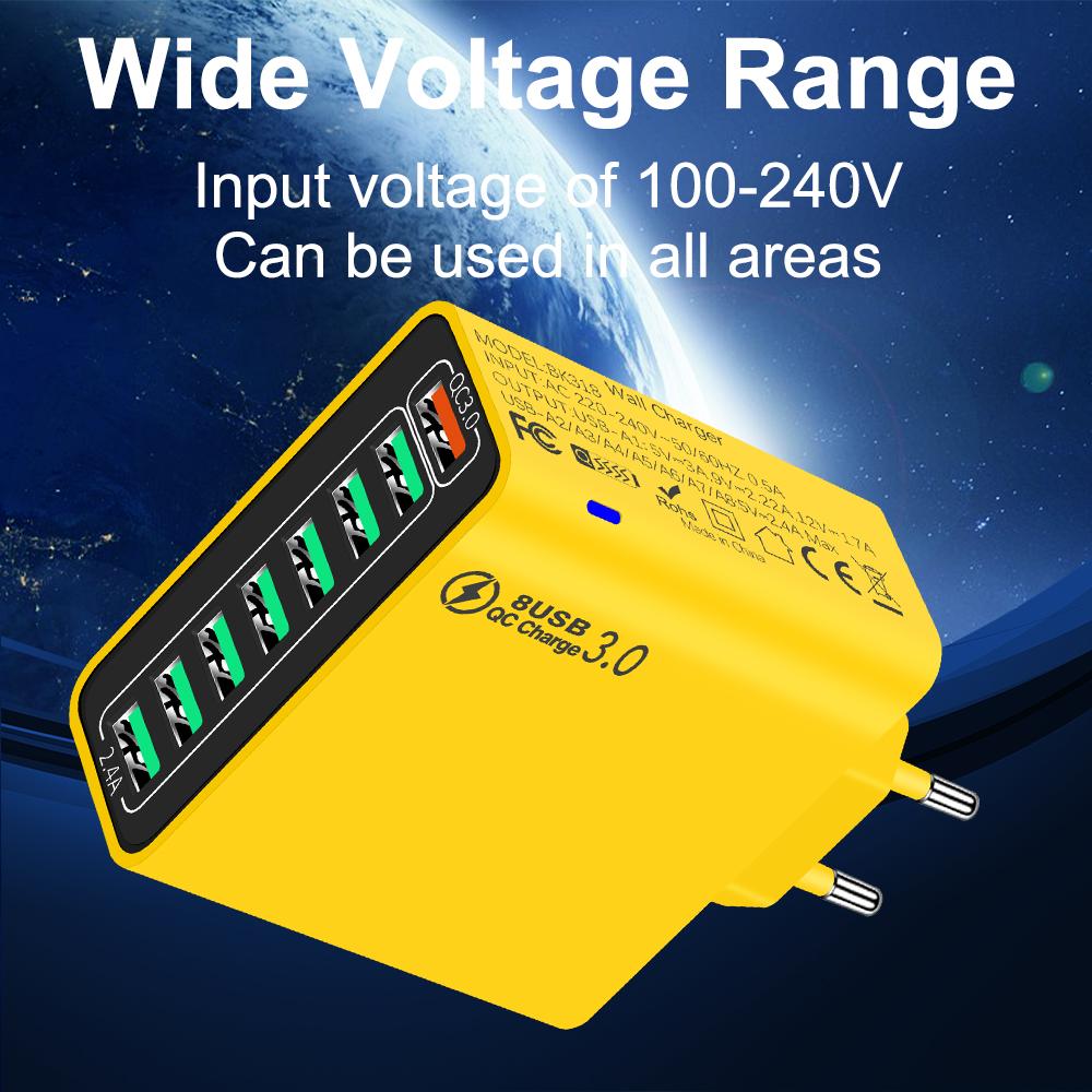 8 в 1 65 Вт USB EU/US/UK/KR Plug зарядное устройство быстрая зарядка телефона зарядное устройство сетевой адаптер для iPhone Samsung Xiaomi Multi Port