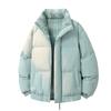 Unisex Winter Puffer Jacket Oversized Cotton Coat Stand Collar Plaid Print Warm Thick Outerwear Teens
