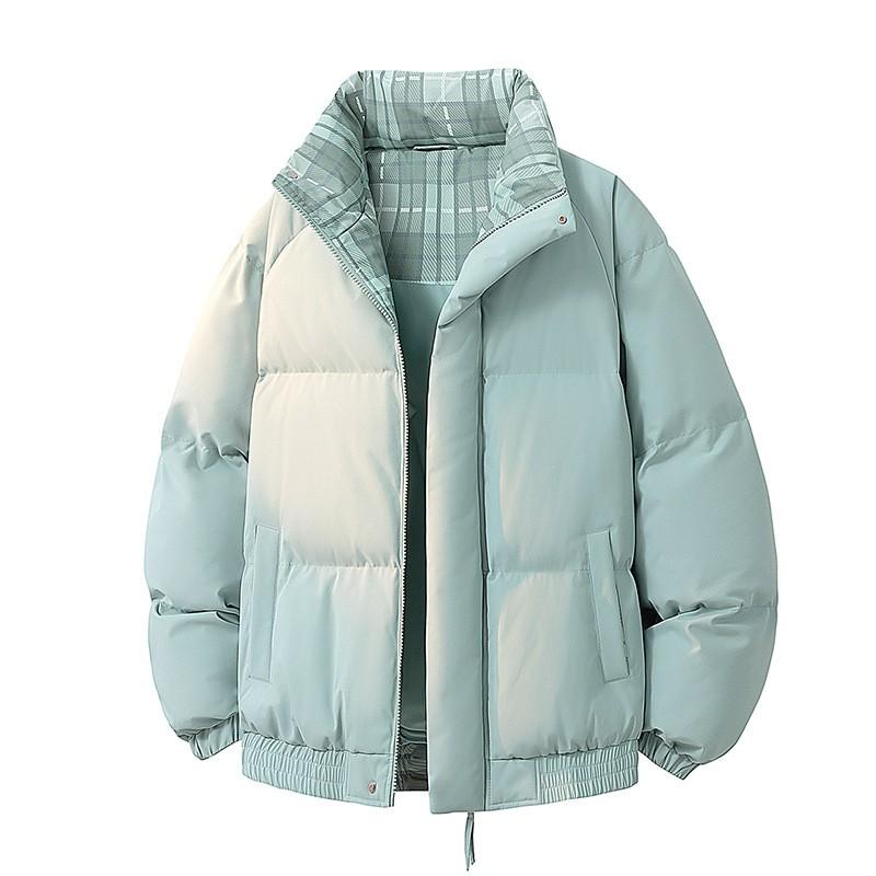 Unisex Winter Puffer Jacket Oversized Cotton Coat Stand Collar Plaid Print Warm Thick Outerwear Teens