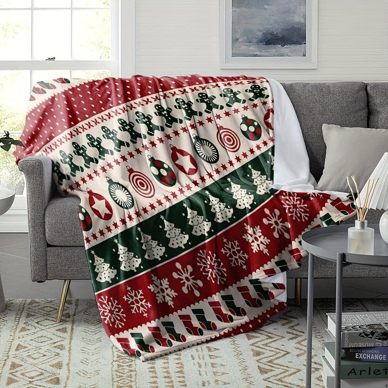 Ugly Christmas Pattern Flannel Throw Blanket, Gingerbread Man Christmas Tree Sock Bauble Print Soft Cozy Blanket Sofa Bed Winter Holiday Decor