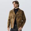 High-end Suede Leather Jacket Winter Men New American Punk Handsome Windproof Men Clothes Male Retro Brown Lapel Jacket