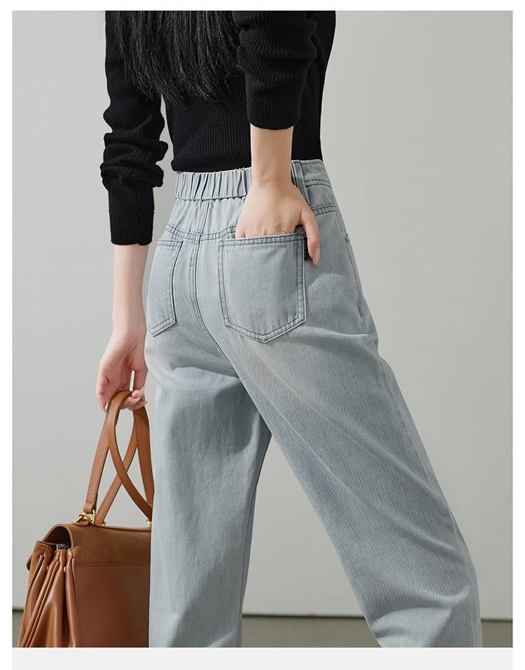 Half elastic waisted pure cotton jeans for women in spring 2026, fashionable and versatile, showing off slim and small leg pants