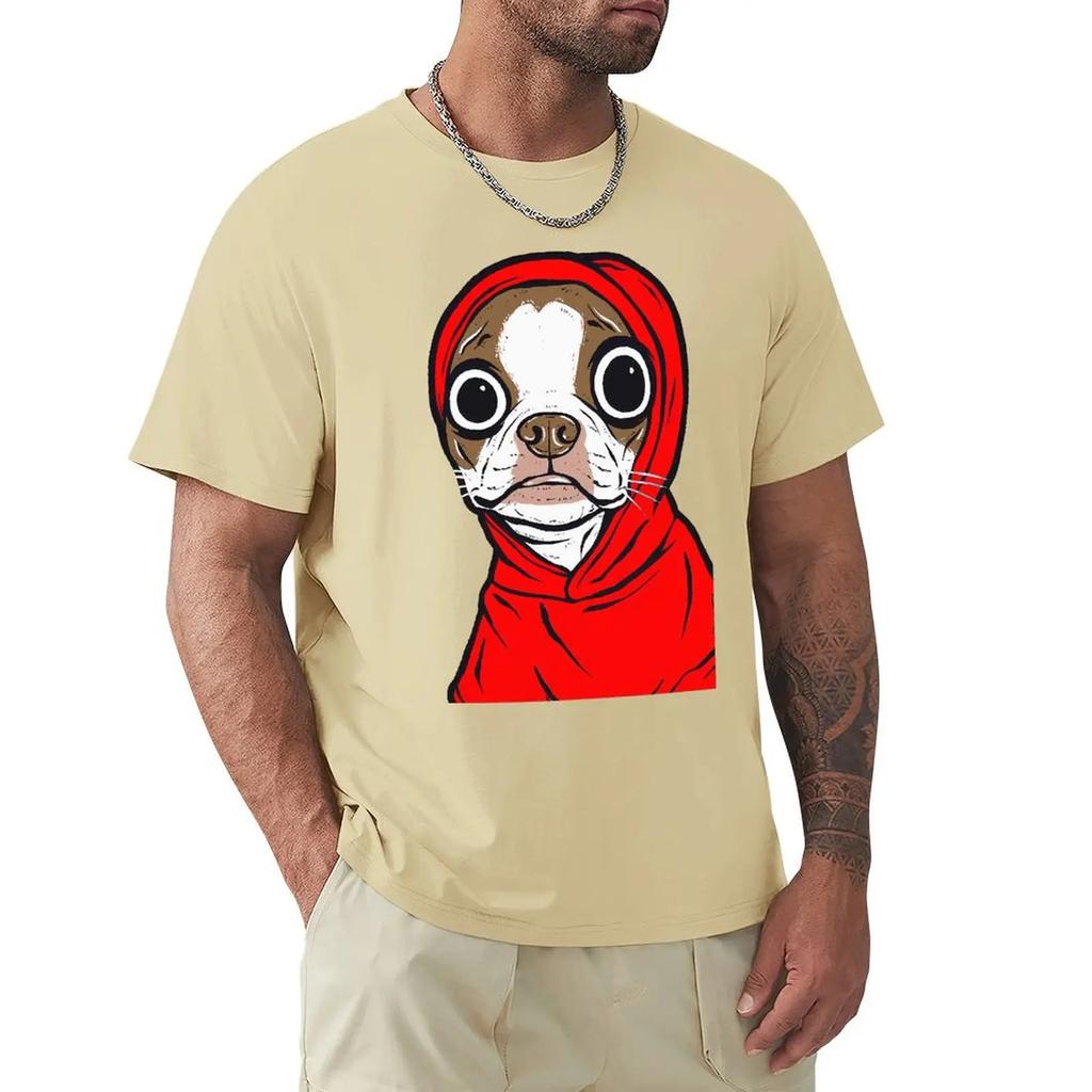 Коричневая футболка с капюшоном Boston Dogs Terrier, футболка с коротким рукавом Harajuku, 100% хлопок, графика, футболка, топы