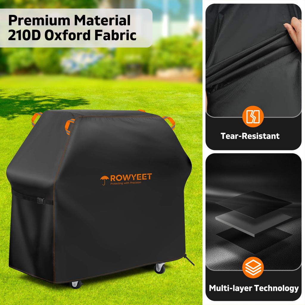 [Ry-210 Orange Line Bbq Cover] Rowyeet Outdoor Bbq Grill Cover, Waterproof and Uv-Resistant Gas Grill Cover, with Adjustable Hem,
